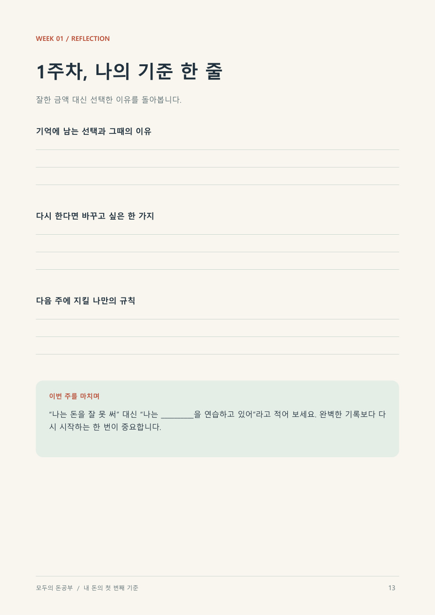 일주일의 돈 습관을 보호자와 함께 돌아보는 회고 페이지